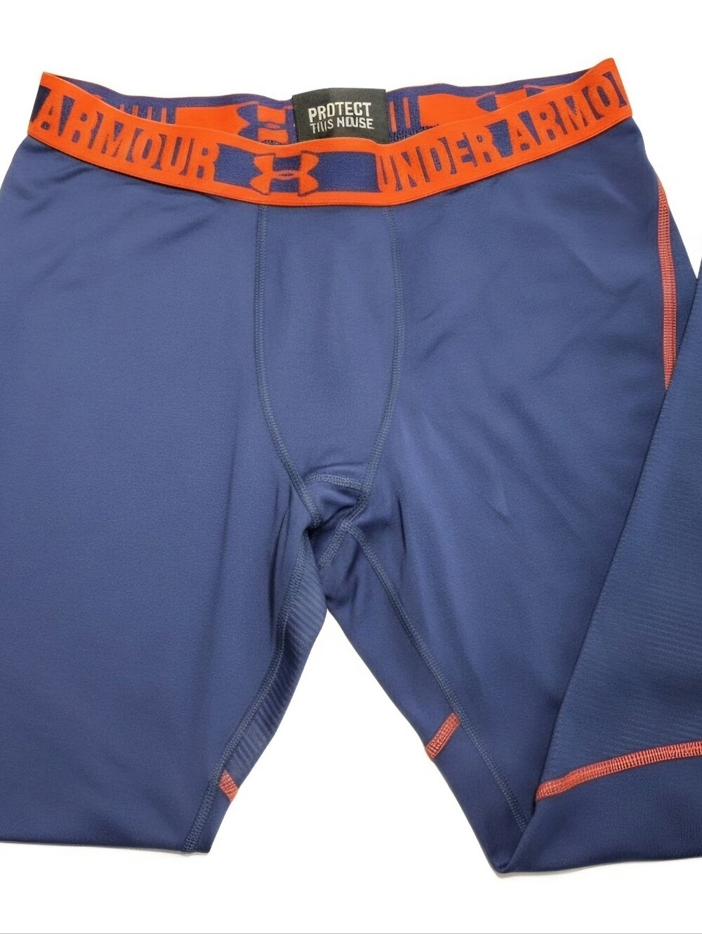 Under Armour Navy Compression Shorts with Orange Waistband